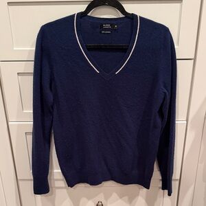 100% Cashmere Navy V-Neck Sweater by Galeries Lafayette